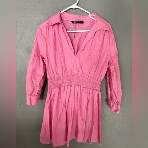 ZARA bubblegum pink tunic top elastic waist v-neck womens L NWT